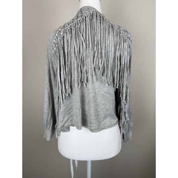 Rebecca Taylor Light Gray Fringe Knit Crochet Cardigan western Sweater Sz S - Picture 4 of 6